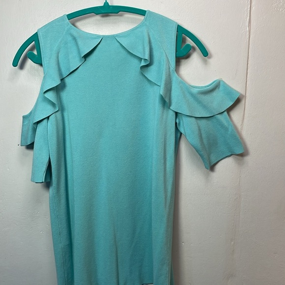 Calvin Klein Flirty Fitted Cold Shoulder Short Sleeve Sweater Aqua -M-#0007 - Picture 3 of 11